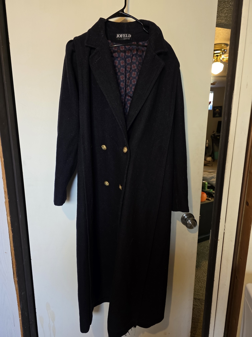 Jofeld Dark Navy Blue Double-Breasted Long Trench Coat